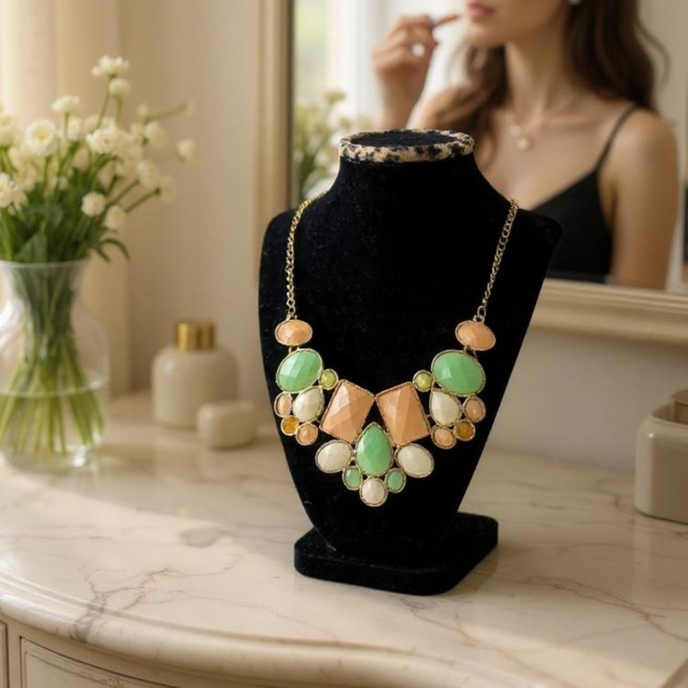 Multi color pastel color necklace gold tone